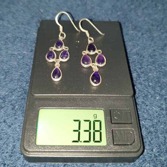 Gorgeous Vintage Victorian 8ct Natural Amethyst Cabochon Chandelier Earrings - Picture 10 of 11